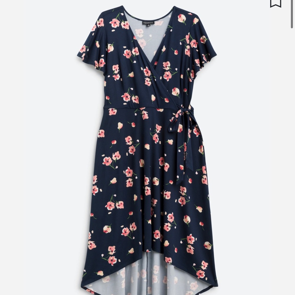 Dark blue floral hi-low midi dress for weddings, parties and showers